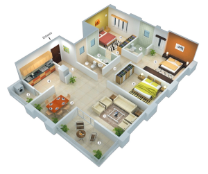 13 Desain 3D Untuk Rumah dengan 3 Kamar Tidur  Modern