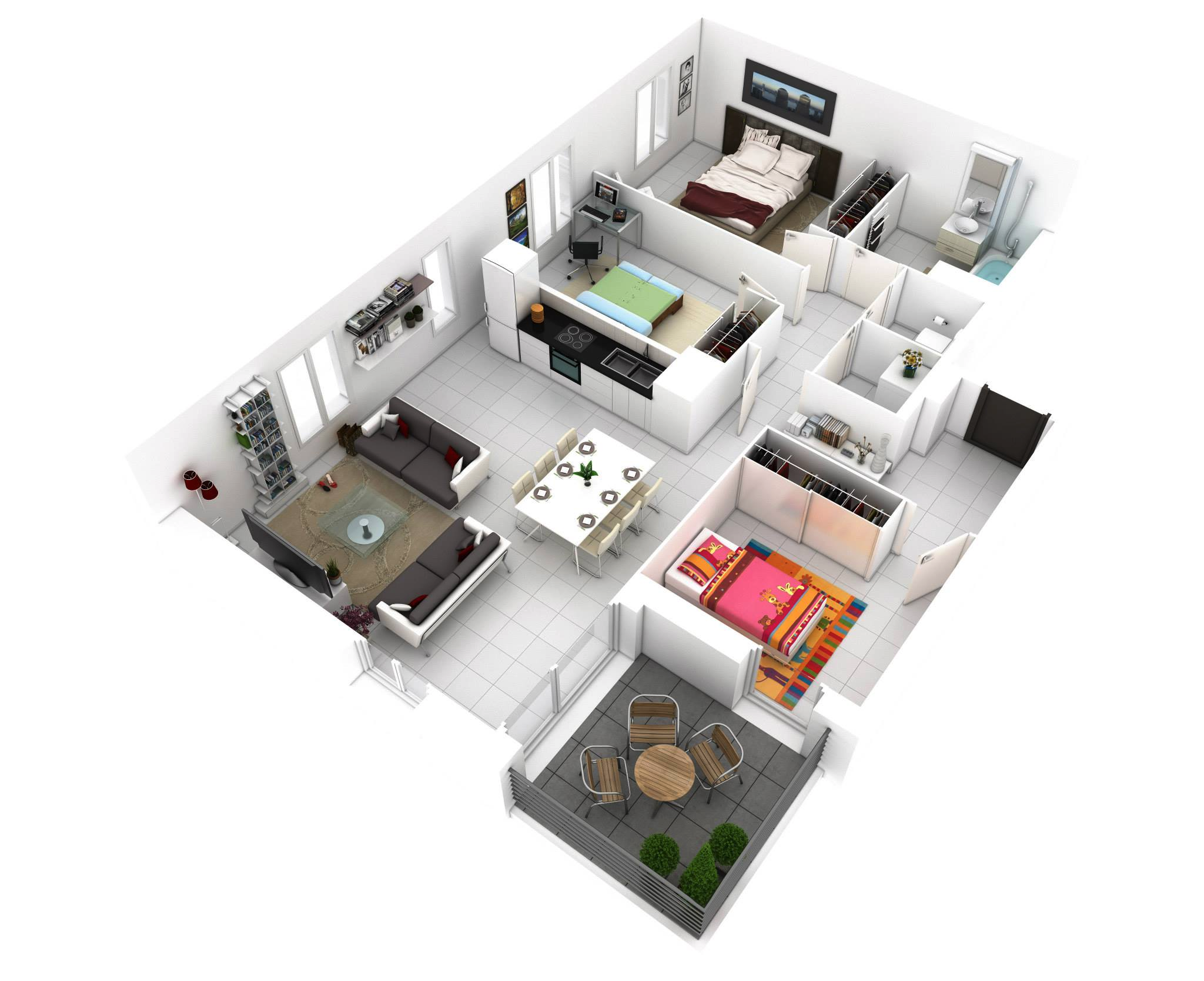 13 Desain 3D Untuk Rumah Dengan 3 Kamar Tidur Modern